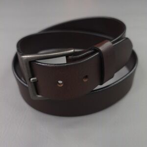 Bison Belt Mens 42 Brown Leather Silver Buckle Casual Dress Classic Jeans